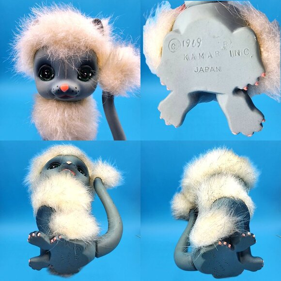 Blue Siamese Cat Kamar Mimi 1969 Vintage Fuzzy Hair Rubber Toy Japan Big Eye - Picture 8 of 10
